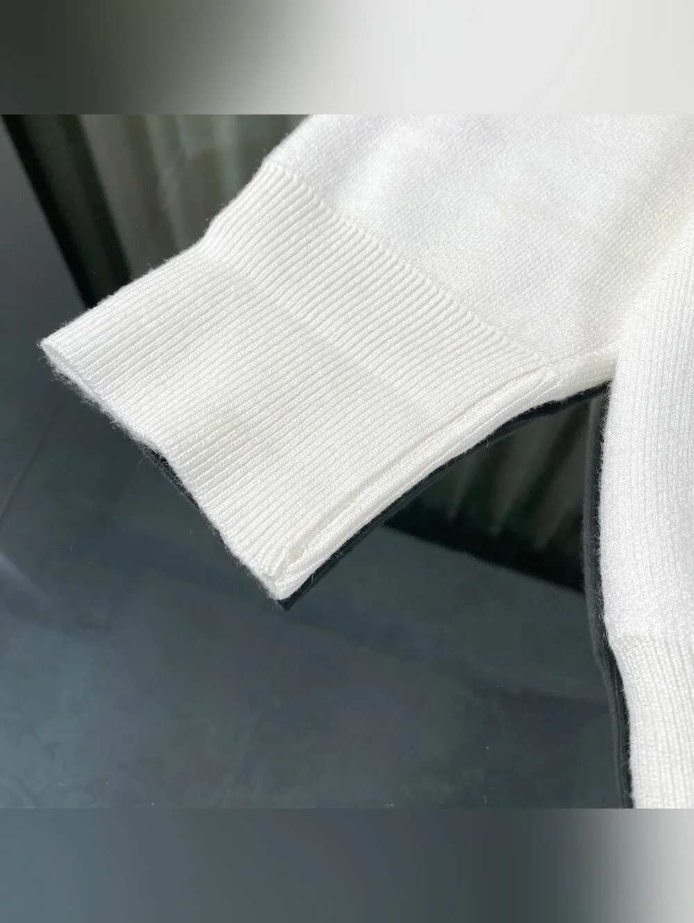 CHANEL White Crewneck Sweater with Pink CC Motifs